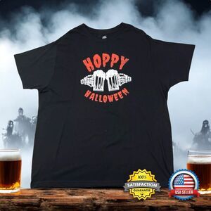 MENS 2XL, XXL Hoppy Halloween Party T-Shirt Tee Skeleton Short Sleeve Beer Black